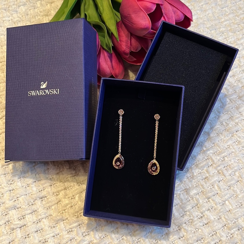 Swarovski Black Baroque Drop Pierced Earrings - Purple - Gold-tone Plated ‎ gift